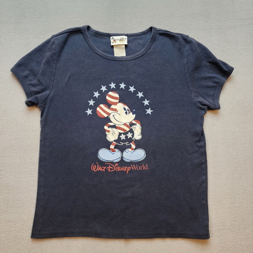 Walt Disney World Mickey Mouse Patriotic USA Flag Graphic T-Shirt Women's Size S